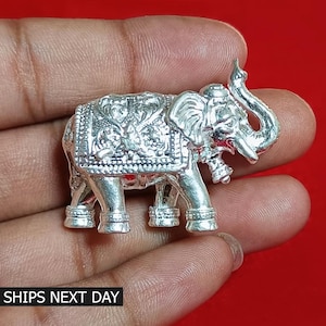 925 Sterling Silver Elephant Statue, Solid 925 Elephant with Trunk Up, Blessing Elephant Figurine, Good Luck Elephant Gift