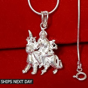 Colgante Durga Mata, medallón de la diosa Durga Maa en plata de ley 925 para hombres y mujeres