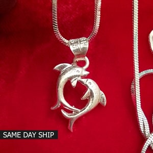 Silver Dolphin Necklace, Cute Dolphin Charm, Dainty Dolphin Necklace, Fish Necklace, Marine Life Necklace, Fish Pendant, Gift Idea for Her