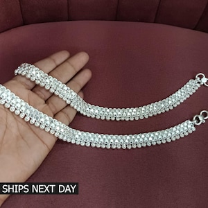 Handmade Pure Silver Women Anklet Pair Indian Traditional Payal