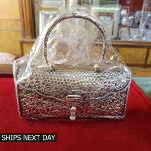 Clutch de plata de ley 925, bolso de mano de plata con asa