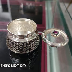 925 Silver Kumkum Box, Brides Sindoor Box, Trinket Casket Box, Prasad Bowl, Sugar Bowl, Dry Fruit Box, Container Box