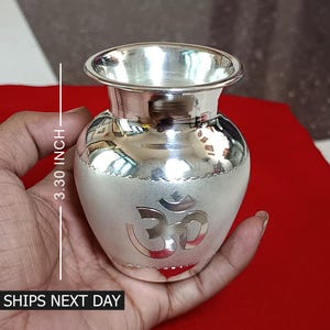 999 Pure Silver Kalash Holy Om Design Silver Kalash Lota for Pooja