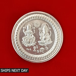 999 Pure Silver Coin 10grams, Laxmi Ganesh Silver Coin, Silver Holy Divine God Print Coin for Wealth and Prosperity, Traditional Coin