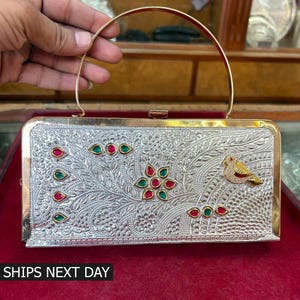 925 Sterling Silver Clutch Bag, Handmade Silver Purse for Women Girl