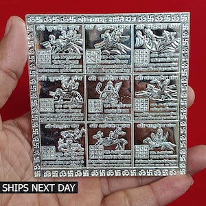 Silver Yantra, Silver Shree Navgrah Shanti Yantra Divine Yantram Home Temple Pooja Art Housewarming Gift