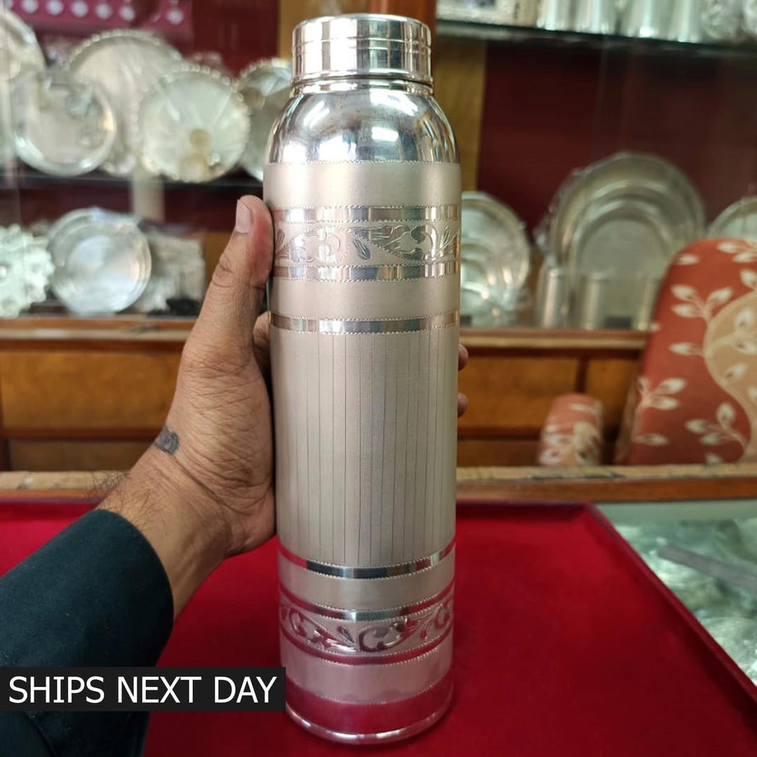925 Pure Sterling Silver Water Bottle, Luxury Drinkware, BIS