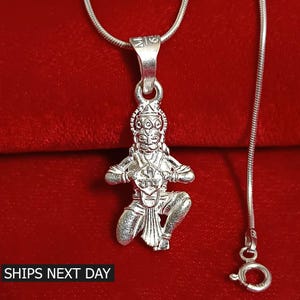 925 Sterling Silver Lord Hanuman Pendant Necklace God Hanuman Locket for Men and Women