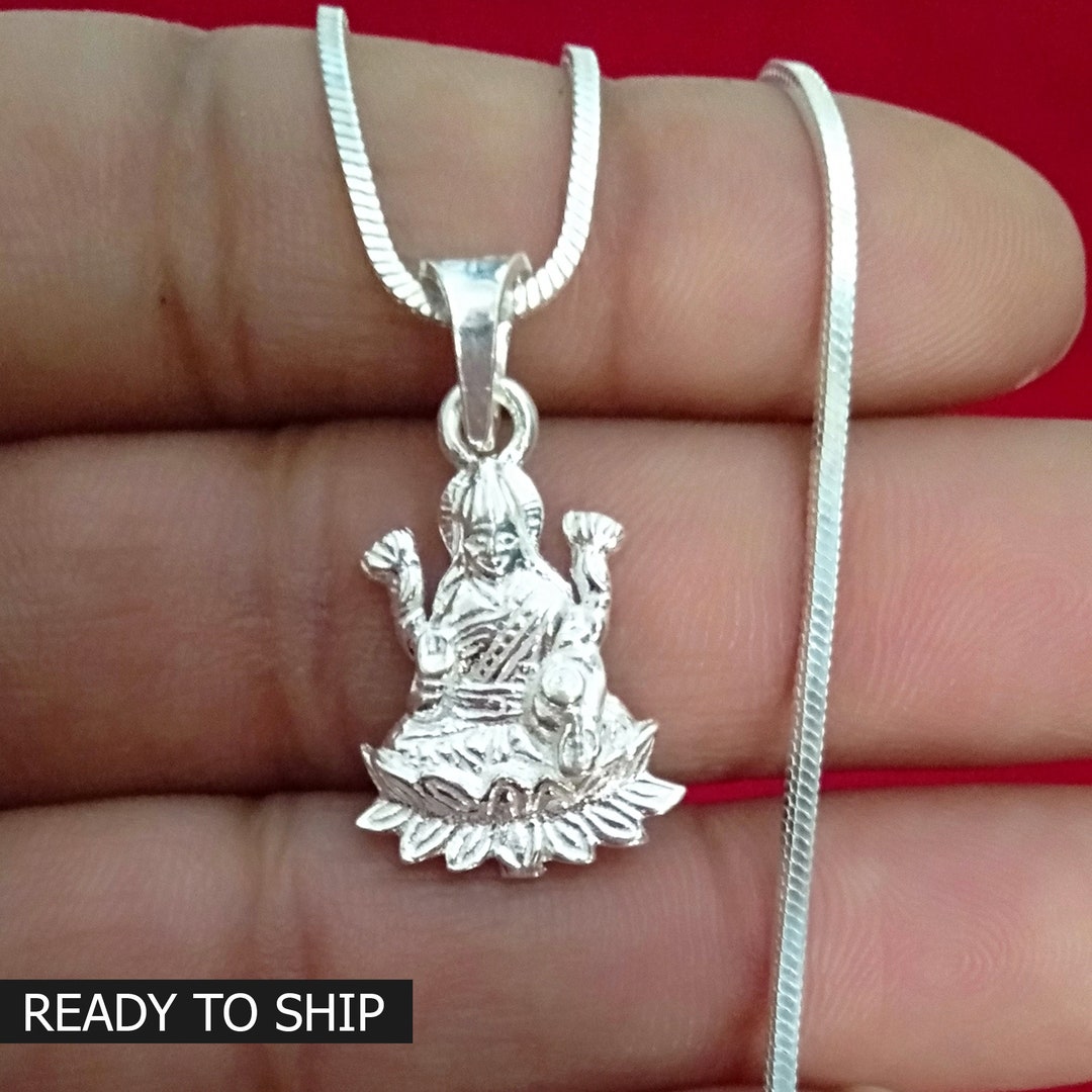 925 Sterling Silver Goddess Laxmi Pendant, Silver Laxmi