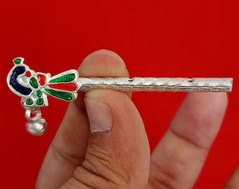 Flauta Krishna de plata de ley, Laddu Gopal Bansuri, decoración Puja