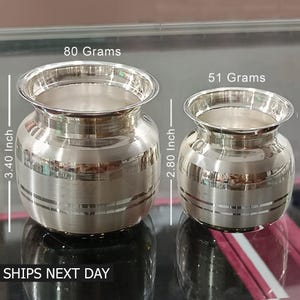 999 Pure Fine Silver Kalash Lota, Silver Kalasam Pooja Pots, Silver Kalash Lota for Puja