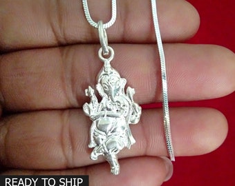 Sterling Silver Ganesha Pendant Necklace, Good Luck Charm