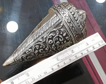 Pure Silver Pooja Shell, BIS Hallmarked Lucky Conch, Worshiping