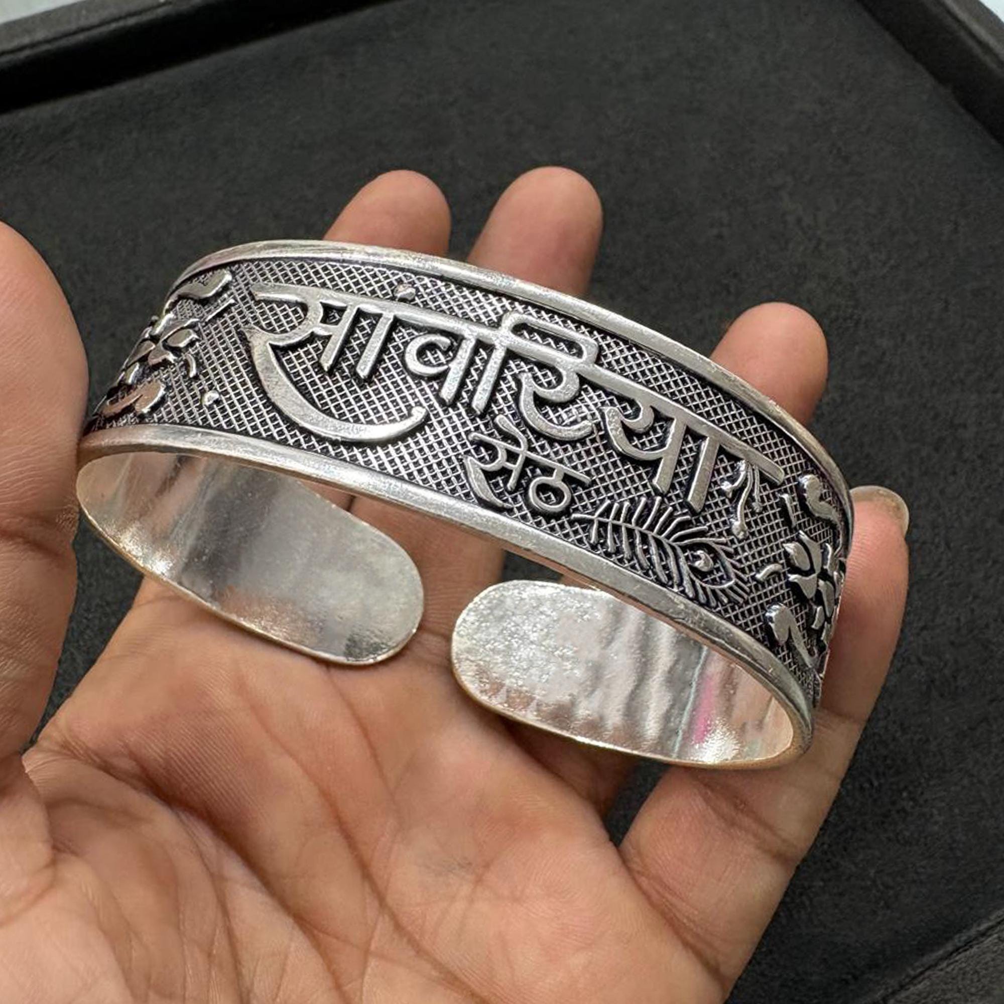Handmade 925 Sterling Silver Cuff Bangle Bracelet Kada Adjustable