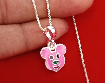 Colar Mickey Mouse em prata de lei, pingente rosa da Disney