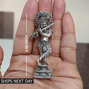 925 Sterling Silver Idol Krishna Statue Hindu God Figurine Sculpture Temple Puja Art Home Decor