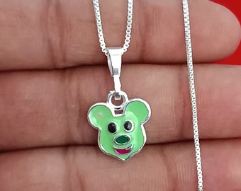 Delicado collar de Mickey de plata pura, joyería de plata para niños