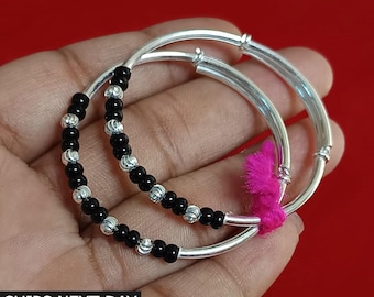 Baby Protection Bangle 925 Sterling Silver Traditional Baby Bangle Black Beads Nazariya Bangle for Baby