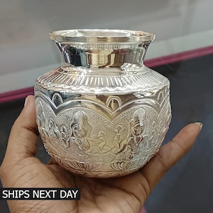 999 Pure Silver Astha Laxmi Kalash Pooja Mandir Decor