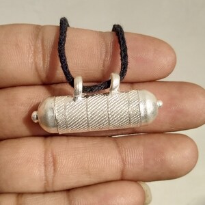Silver Taweez Pendant, Amulet Prayer Box Locket, Black Thread Necklace
