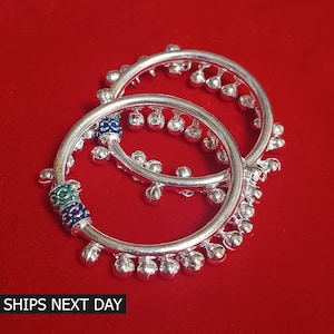 Tobillera con cascabel tradicional de plata para niños, payal de plata para bebé, kada con cascabel, pulsera de tobillo de plata esterlina, regalo personalizado para bebé