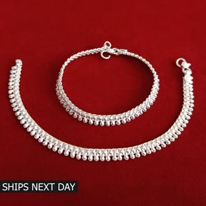 Pure Silver Anklet Pair Handmade Indian Payal Women Jewelry