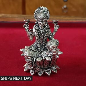 925 Sterling Silver Lakshmi Idol, Goddess Laxmi Statue, Diwali Puja Gift