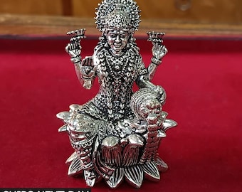 925 Srebro Sterlingowe Lakshmi Idol, Posąg Bogini Lakszmi, Prezent na Diwali Puja