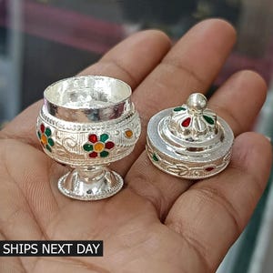 Elegant Trinket Box 925 Sterling Silver, Handmade Sindoor Box, Solid Kumkum Box, Silver Container Box, Sindurdani Gifting Bridal
