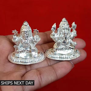 Pure Silver Lakshmi Ganesh Statue: Small God Idol, Diwali Gift