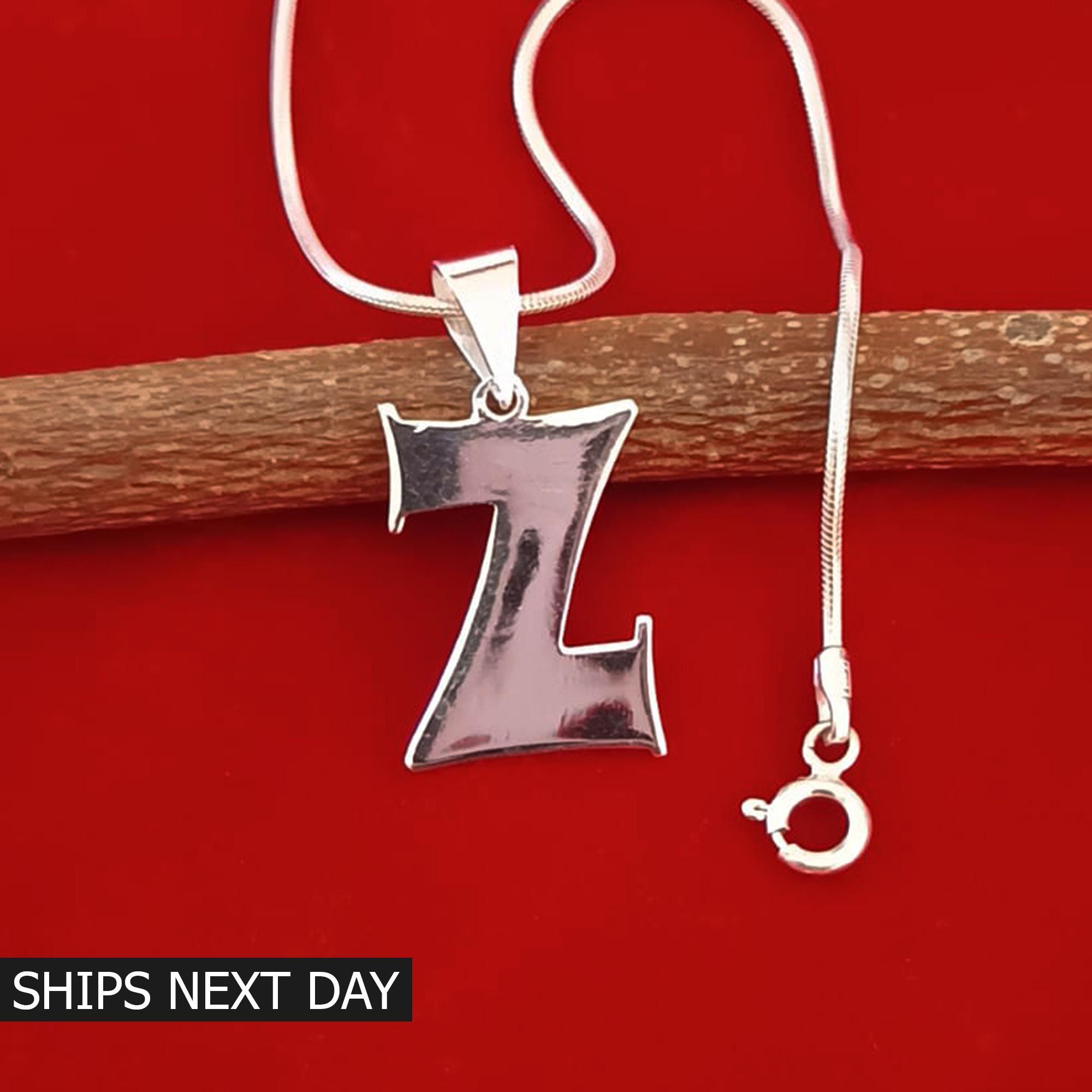 Sterling Silver Initial Letter A-Z Pendant Necklace Snake Chain