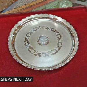 999 Pure Fine Silver Pooja Thali with stand Plate Size 8&quot;