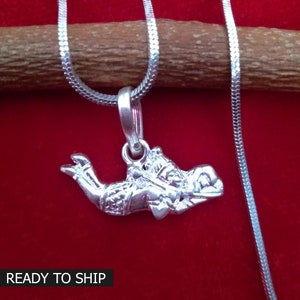 925 Sterling Silver Flying Hanuman Pendant, Handmade Vintage Style Lord Hanuman Gada, Protection Jewelry