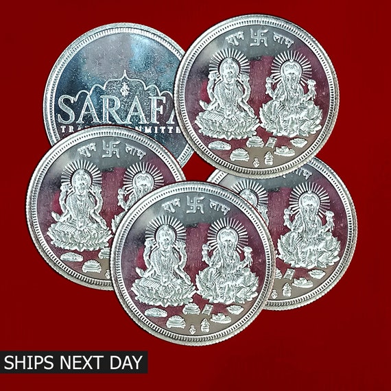 999 Pure Silver Lakshmi Ganesha 20 Grams Coins (pack of 5 Coins