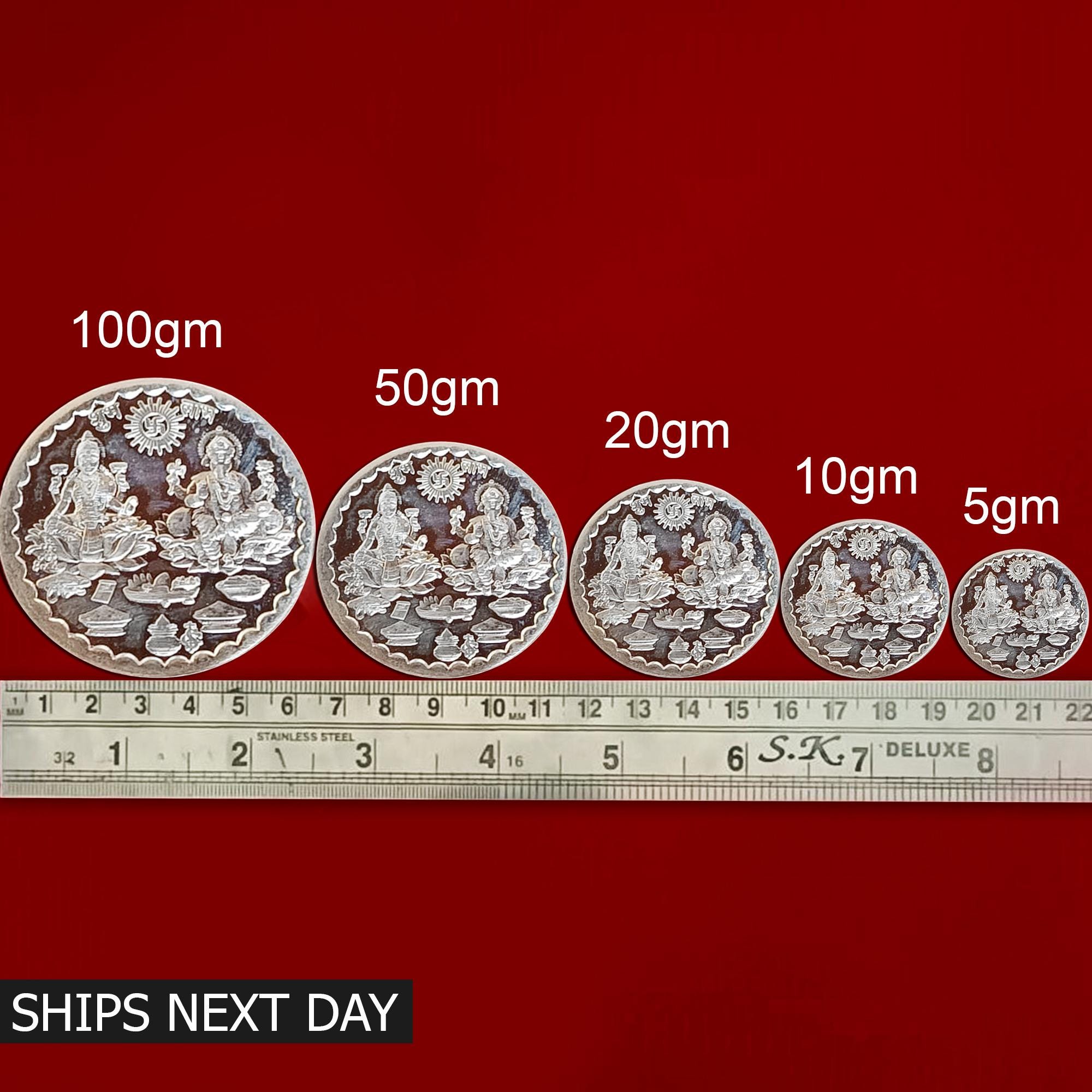 999 Pure Silver Lakshmi Ganesh Coin with Box 5gram, 10gram, 20gram, 50gram, 100gram Silver Coins BIS Hallmarked