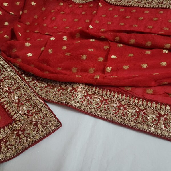 Beautiful Red Banarasi Silk with Sequins Work Border Dupatta