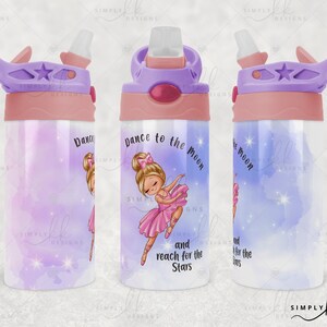 Ballerina, Dream to the Moon...Reach for the Stars, Sublimation Kid's 12 oz Flip Top Tumbler Wrap, Small Business Use, Dream140