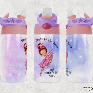 Ballerina, Dream to the Moon...Reach for the Stars, Sublimation Kid's 12 oz Flip Top Tumbler Wrap, Small Business Use, Dream140