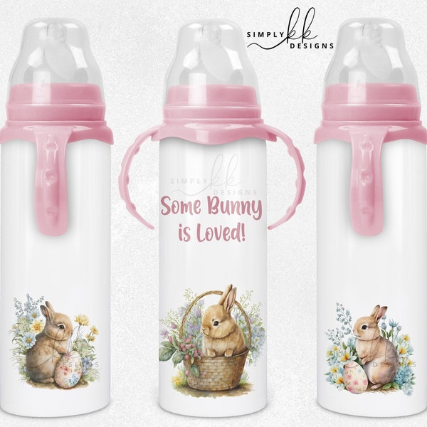 Some Bunny is Loved, Pink Girl Baby Bottle, Sublimation 8 oz Baby Bottle Wrap, Baby Girl, Easter, Personalize, Small Business Use, SB140