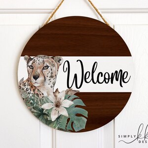 Sublimation Round Door Hanger, Tropical Leopard Welcome PNG Digital Design for 12.25 Circle Round Sublimation Blank