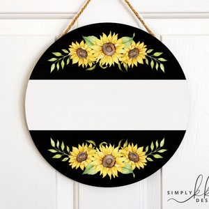 Sublimation Round Door Hanger, Sunflower Black for Personalization PNG Digital Design for 12.25 Circle Round Sublimation Blank