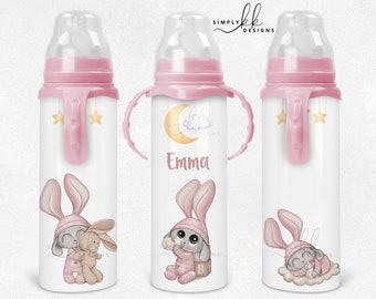 Baby Girl Bunny, Sublimation 8 oz Baby Bottle Wrap, Moon and Stars, Personalize, Small Business Use, BBG140