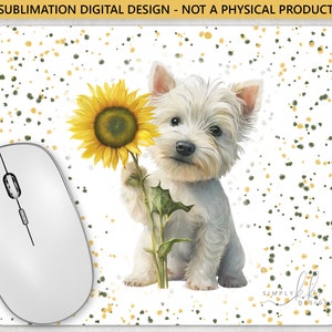 Westie Terrier hält eine Sonnenblume, Mauspad, Sublimationsdesign, digitale PNG-Datei, kommerzielle Nutzung, Small Business SUN180