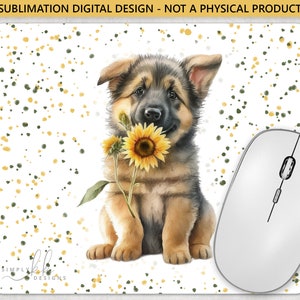 Deutscher Schäferhund mit Sonnenblume, Mauspad, Sublimationsdesign, digitale PNG-Datei, kommerzielle Nutzung, Small Business SUN180
