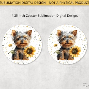 Yorkshire Terrier mit einer Sonnenblume, runder 12 cm Untersetzer, Sublimationsdesign, digitale PNG-Datei, kommerzielle Nutzung, Kleinunternehmen, SUN180