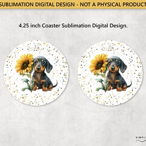 Dackel und eine Sonnenblume, rund 4,25 in Untersetzer, Sublimationsdesign, digitale PNG-Datei, kommerzielle Nutzung, Small Business SUN180