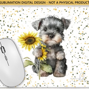 Zwergschnauzer und Sonnenblumen, Mauspad, Sublimationsdesign, digitale PNG-Datei, kommerzielle Nutzung, Small Business SUN180