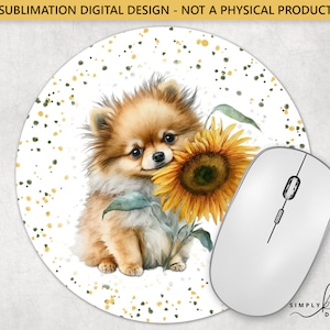 Pommern und eine Sonnenblume, Rundes Mauspad, Sublimationsdesign, digitale PNG-Datei, kommerzielle Nutzung, Small Business SUN180