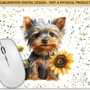 Yorkshire Terrier mit einer Sonnenblume, Mauspad, Sublimationsdesign, digitale PNG-Datei, kommerzielle Nutzung, Small Business SUN180