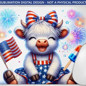 Vaterländische glückliche Kuh, Mausunterlage, 4. Juli, Feuerwerk, Sublimationsdesign, PNG digitale Datei, kommerzielle Nutzung, kleines Unternehmen COW180